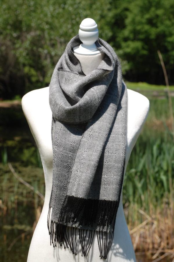 Pure Baby Alpaca Woven Scarf in Black and Silver