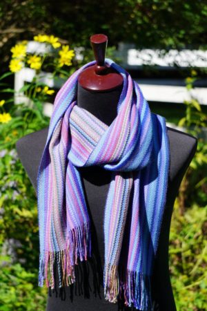Pure Baby Alpaca Hand Woven Scarf in Blues