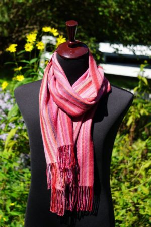 Pure Baby Alpaca Hand Woven Scarf in Pinks