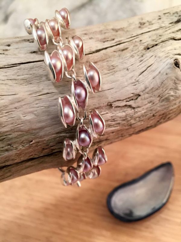 Sterling Silver and Pink Pearl Bracelet