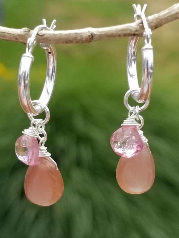 Pink Sapphire and Chocolate Moonstone Earrings