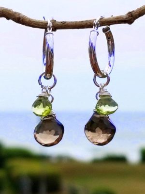 Smoky Quartz and Peridot Gemstone Earrings