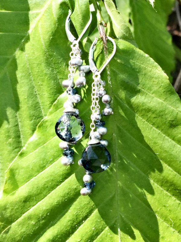 Blue Quartz and Pearl Sterling Silver Earrings