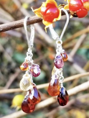 Garnet, Hessonite and Citrine Gemstone Earrings