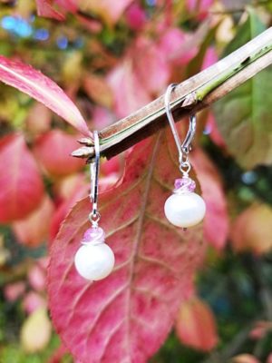 Pearl and Pink Sapphire Sterling Silver Earrings