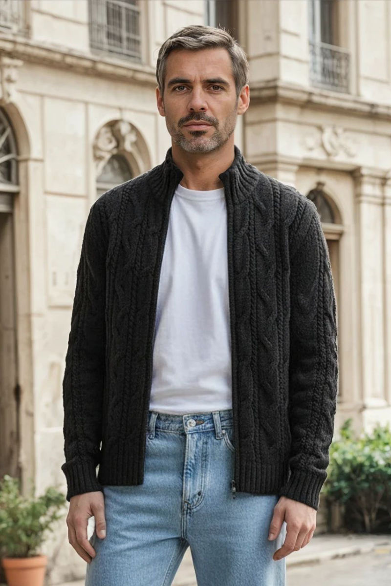 Men's Cabled Pocketed Zip Jacket – Pure Baby Alpaca | Mt Caesar