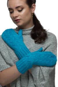 100% Pure Baby Alpaca Mittens In Aqua
