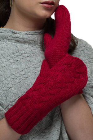 100% Pure Baby Alpaca Mittens In Ruby Red