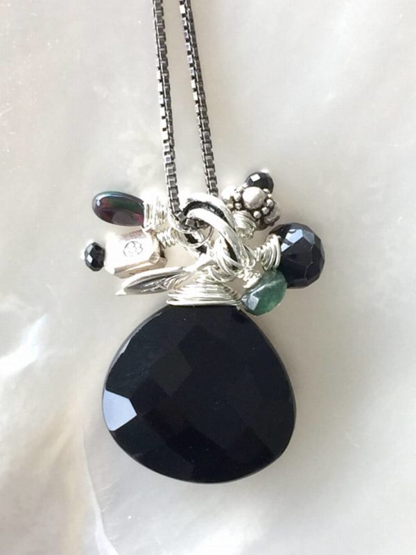 Black Spinel, Garnet, Opal and Sapphire Necklace