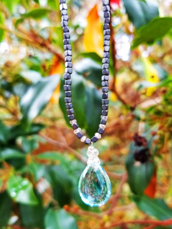 Blue Topaz and Hematite Gemstone Necklace
