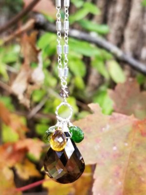 Large Smoky Quartz, Citrine, Peridot Gem Necklace