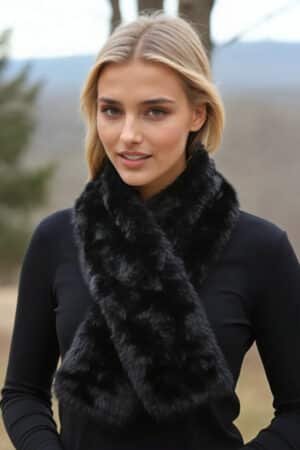 Lux Black Alpaca Fur Scarf with Satin Backing