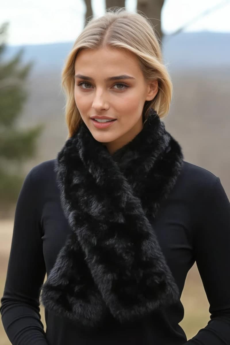 Lux Black Alpaca Fur Scarf with Satin Backing