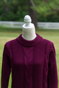 Women's cable alpaca sweater in beautiful wine color