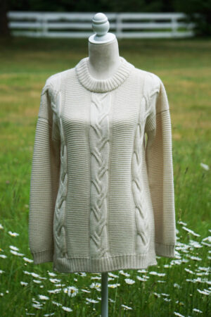 Women's Pure Baby Alpaca Cabled Sweater in All-Natural Cream