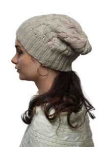 100% Pure All Natural Baby Alpaca Cabled Hat In Rose Grey
