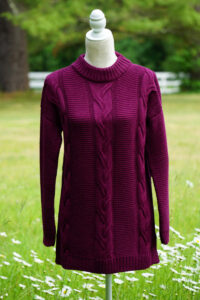 A gorgeous cable sweater in wine color made from 100% baby alpaca fiber