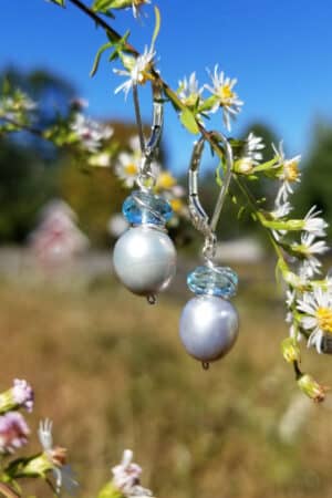 Silver Fresh Water Pearl and Blue Topaz Earrings