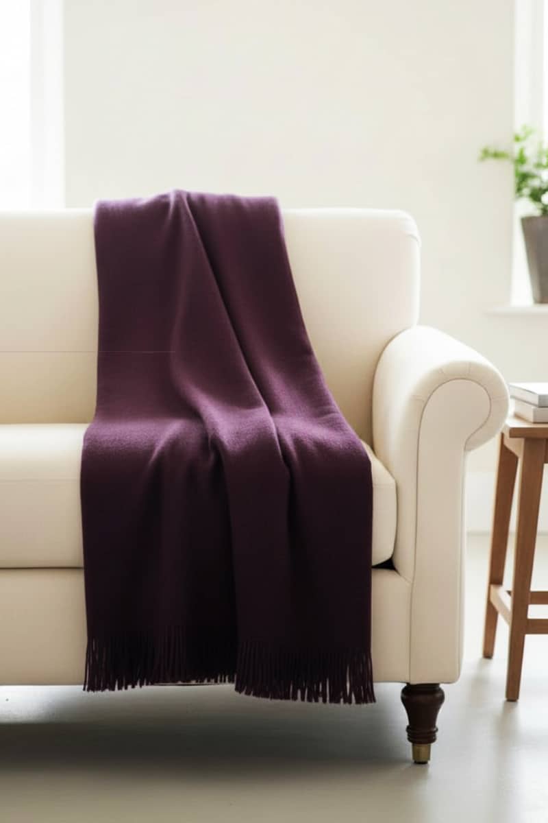 100% Pure Baby Alpaca Sofa Throw in color Merlot