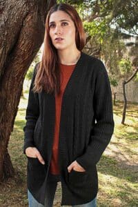 100% Pure Baby Alpaca Textured Cardigan in Black