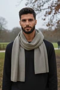 100% PURE BABY ALPACA KNIT SCARF FOR MEN IN ROSE GREY