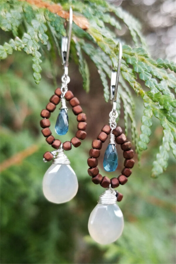 Moonstone, Copper Hematite And Indigo Kyanite Gemstone Earrings