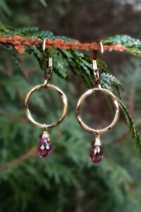 Sweet Pink Topaz Gemstone Earrings On Gold Filed Hoops