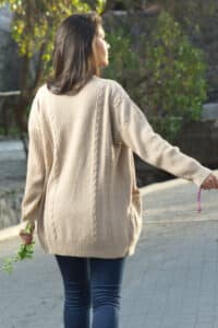Mt. Caesar Alpacas Textured Cardigan Is Knit from 100% Baby Alpaca In Creamy Beige