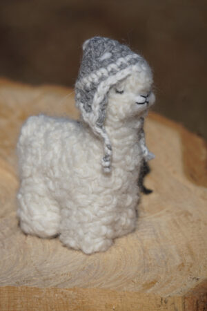 4 1/2 Inch Tall Hand Felted Alpaca Pal With Grey Chullo Hat