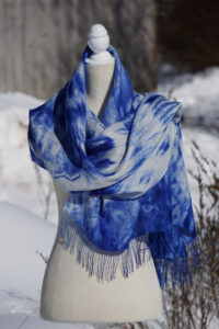70% Baby Alpaca 30% Silk Hand Painted Pashmina In Shades Of Blue
