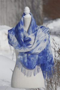 Baby Alpaca Hand Painted Scarf/Pashmina In Shades Of Blue