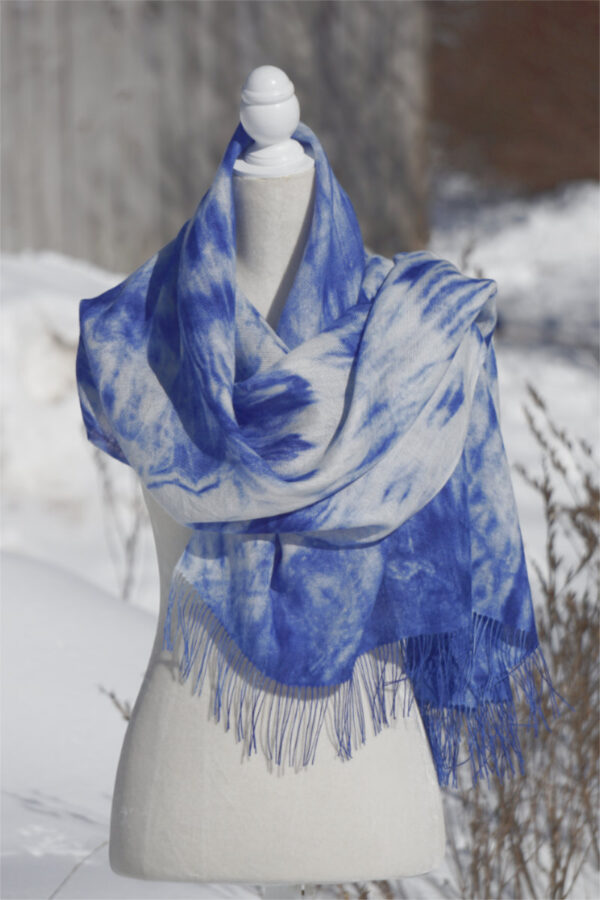Baby Alpaca Hand Painted Scarf/Pashmina In Shades Of Blue