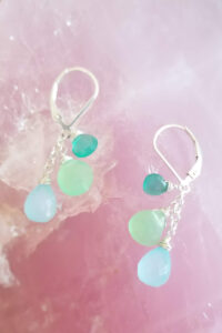Green Chrysoprase And Blue Chalcedony Gemstone Earrings