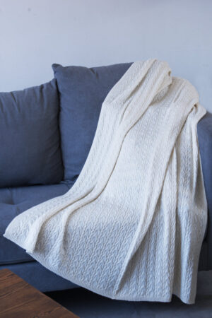 100% Pure Baby Alpaca All Natural Cable Throw In Cream