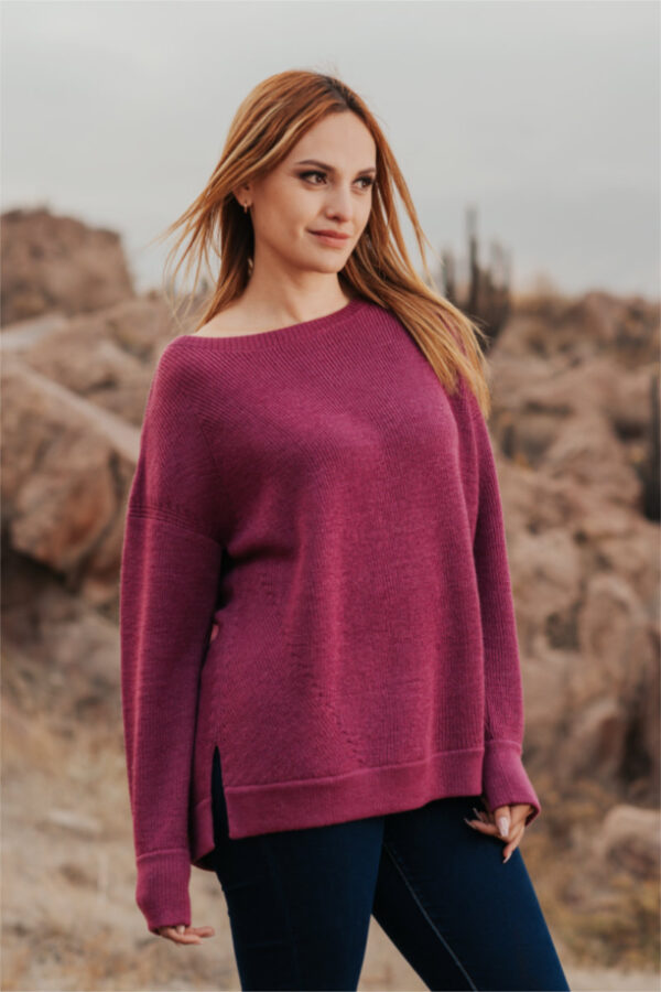 Mt. Caesar Alpacas Cozy Women's Pullover Sweater Knit From 100% Pure Baby Alpaca Fiber In All Natural In Dark Rose Quartz