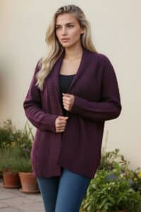 Open Cabled Cardigan made of 100% pure baby alpaca in Merlot