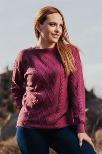 Mt. Caesar Alpacas 100% Pure Royal Alpaca Cabled Sweater In Violet Quartz