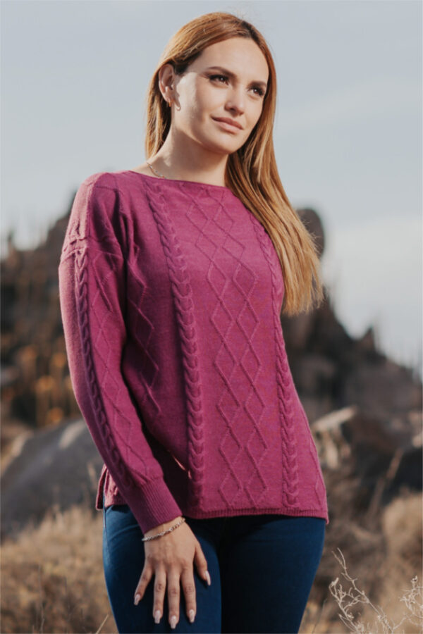 Mt. Caesar Alpacas 100% Pure Royal Alpaca Cabled Sweater In Violet Quartz