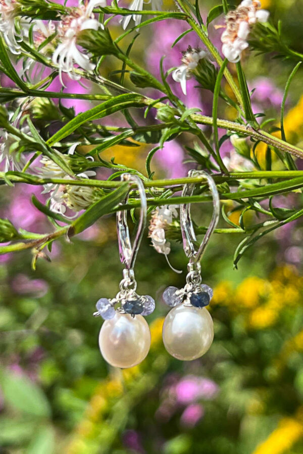 Freshwater Pearl, Tanzanite and Kyanite Gemstone Earrings