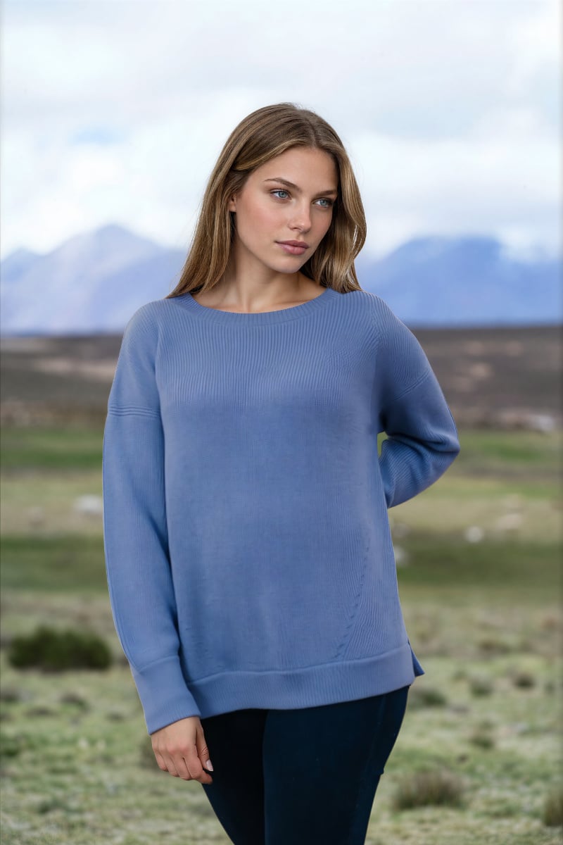 100% Pure Baby Alpaca Pullover Sweater in Periwinkle color.