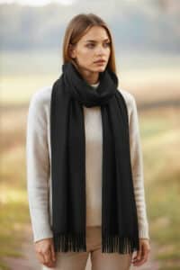 100% PURE BABY ALPACA PLUSH SCARF IN BLACK