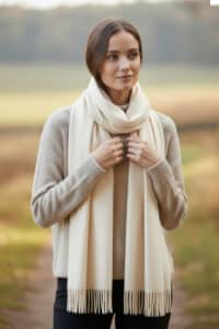 100% PURE BABY ALPACA PLUSH SCARF IN IVORY