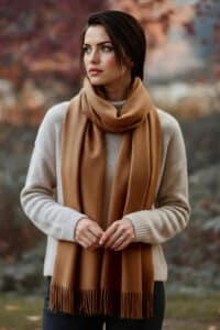 100% PURE BABY ALPACA SCARF FOR WOMEN AND MEN IN CAMEL