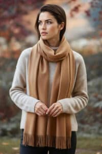 100% PURE BABY ALPACA PLUSH SCARF IN IVORY