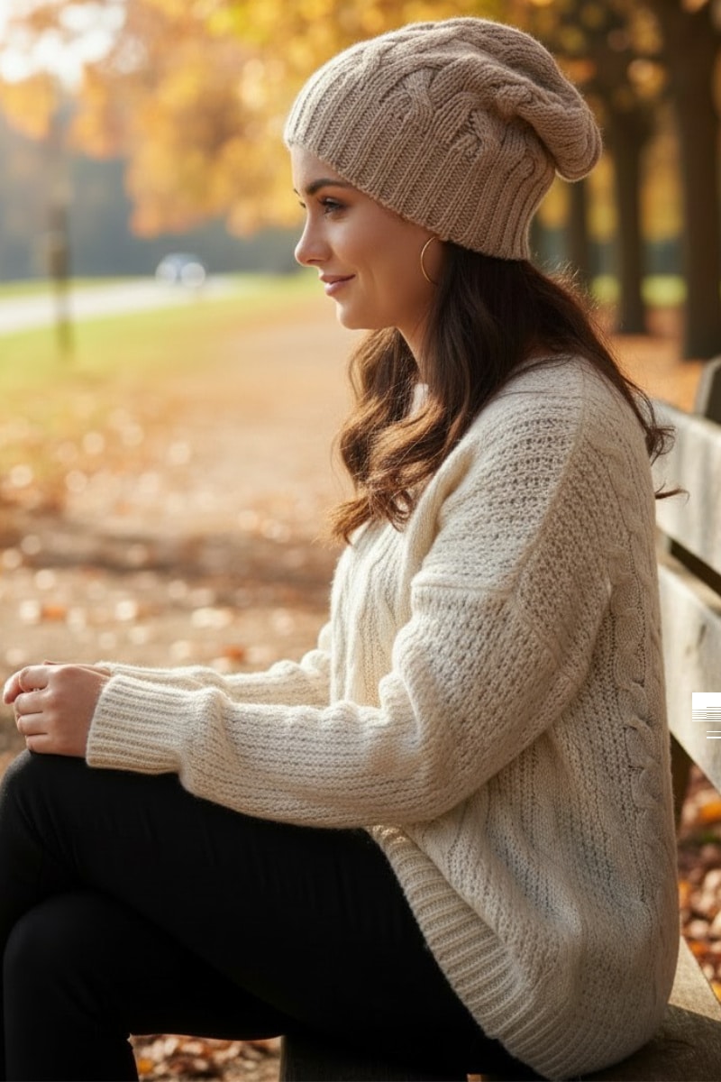 100% Pure Baby Alpaca Cabled Hat in Light Rose Grey
