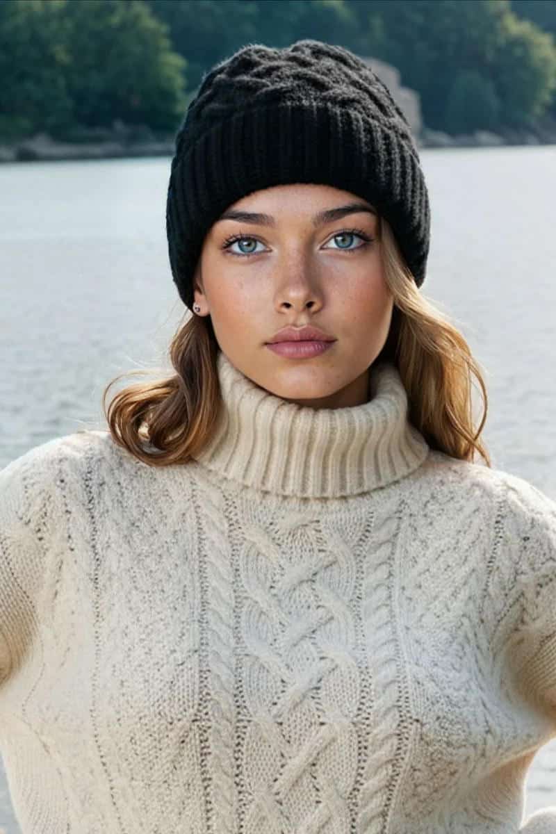 100% Pure Baby Alpaca Chunky Cabled Hat In Three Natural Colors - Image 7