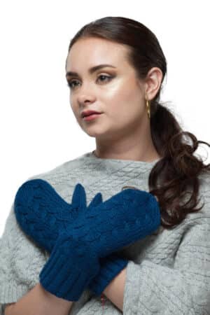 100% Pure Baby Alpaca Mittens In Azure Blue