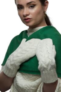 100% Pure Baby Alpaca Mittens In Cream