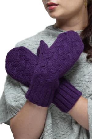 100% Pure Baby Alpaca Mittens In Plum