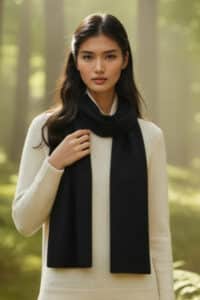 100% PURE BABY ALPACA KNIT SCARF FOR WOMEN IN BLACK
